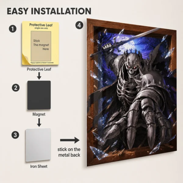 Anime Metal Poster Wall Decor - Dark Fantasy Skull Knight - Image 2