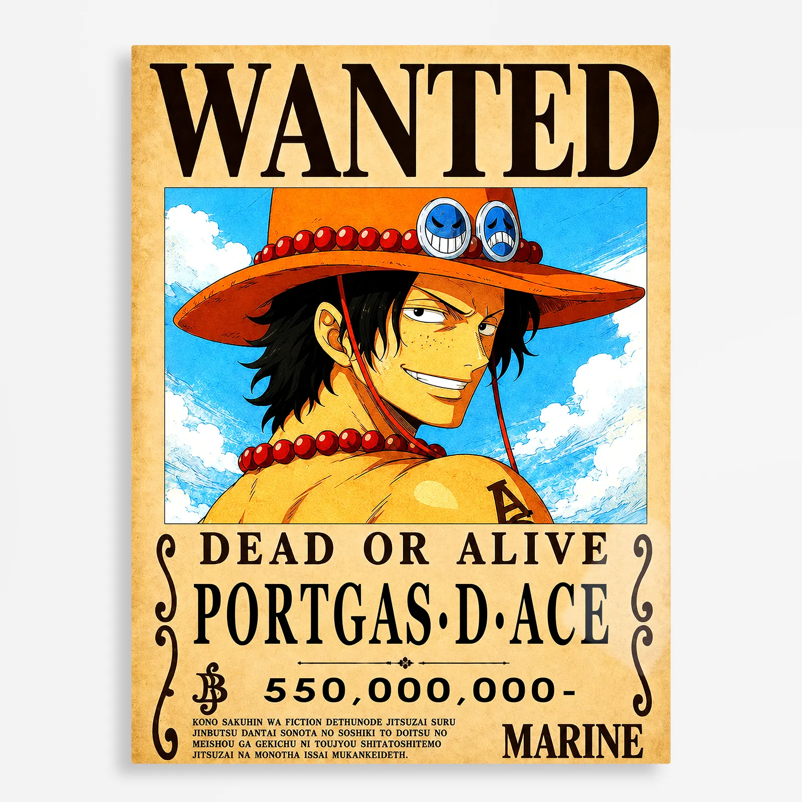 anime metal poster (281) s1 Anime Metal Poster Wall Decor - OP - Portgas D. Ace Wanted - Image 1