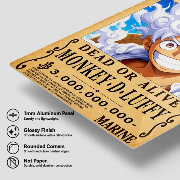Anime Metal Poster Wall Decor - OP - Monkey D. Luffy Wanted - Image 6