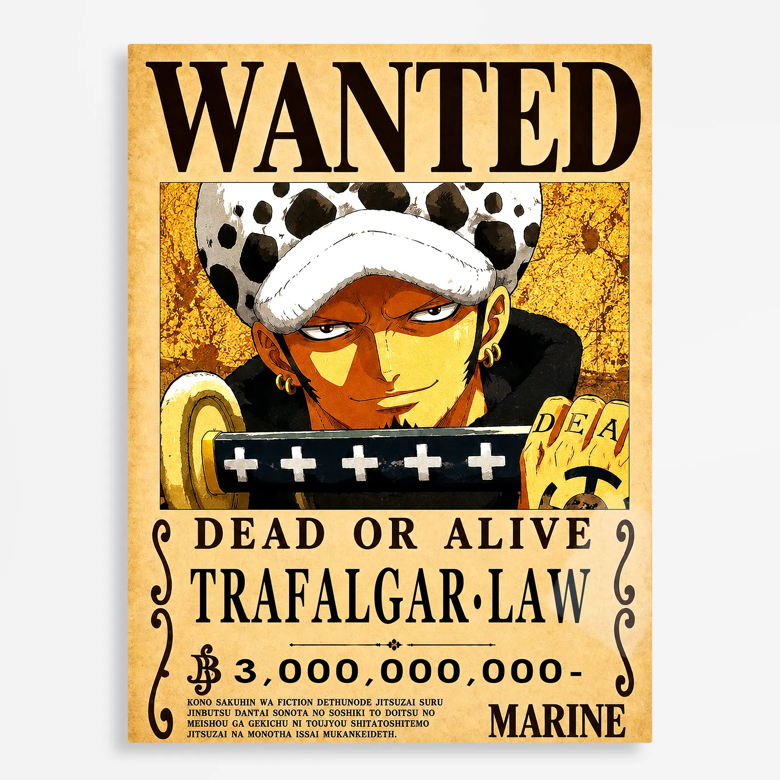 anime metal poster (287) s1 Anime Metal Poster Wall Decor - OP - Trafalgar D. Water Law Wanted - Image 1