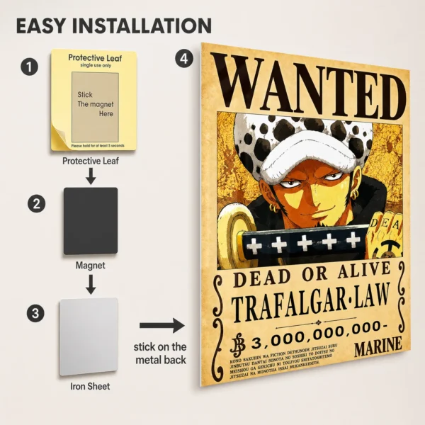 Anime Metal Poster Wall Decor - OP - Trafalgar D. Water Law Wanted - Image 2