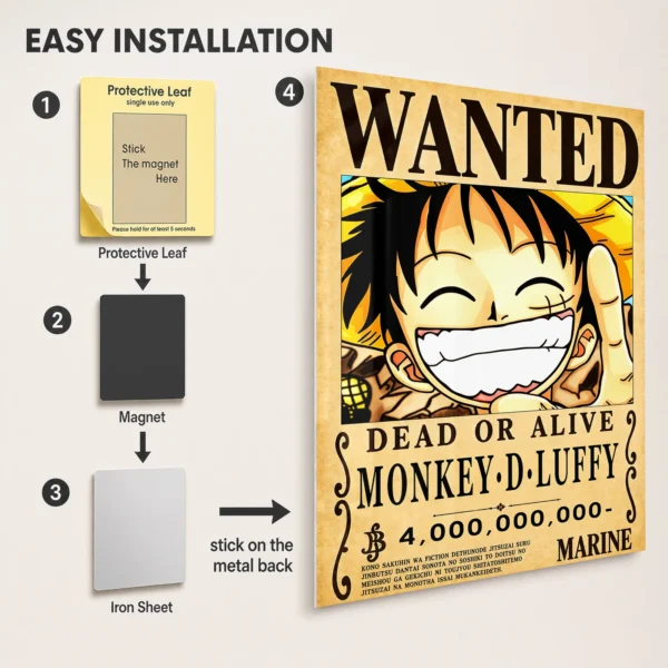 Anime Metal Poster Wall Decor - OP - Monkey D. Luffy Wanted - A - Image 2