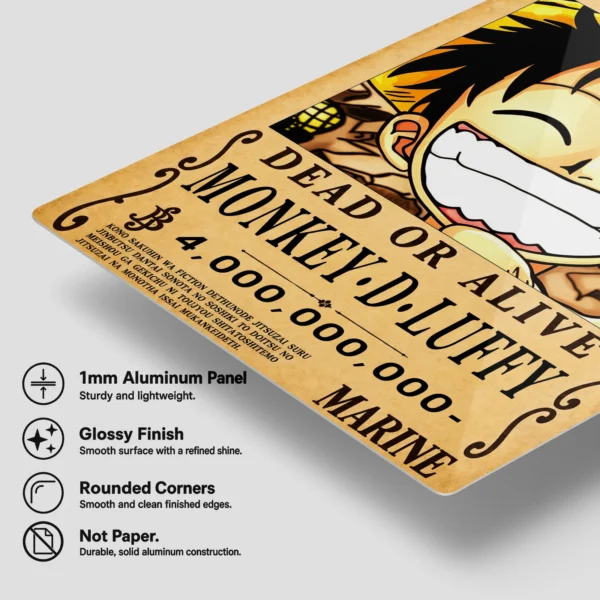 Anime Metal Poster Wall Decor - OP - Monkey D. Luffy Wanted - A - Image 6