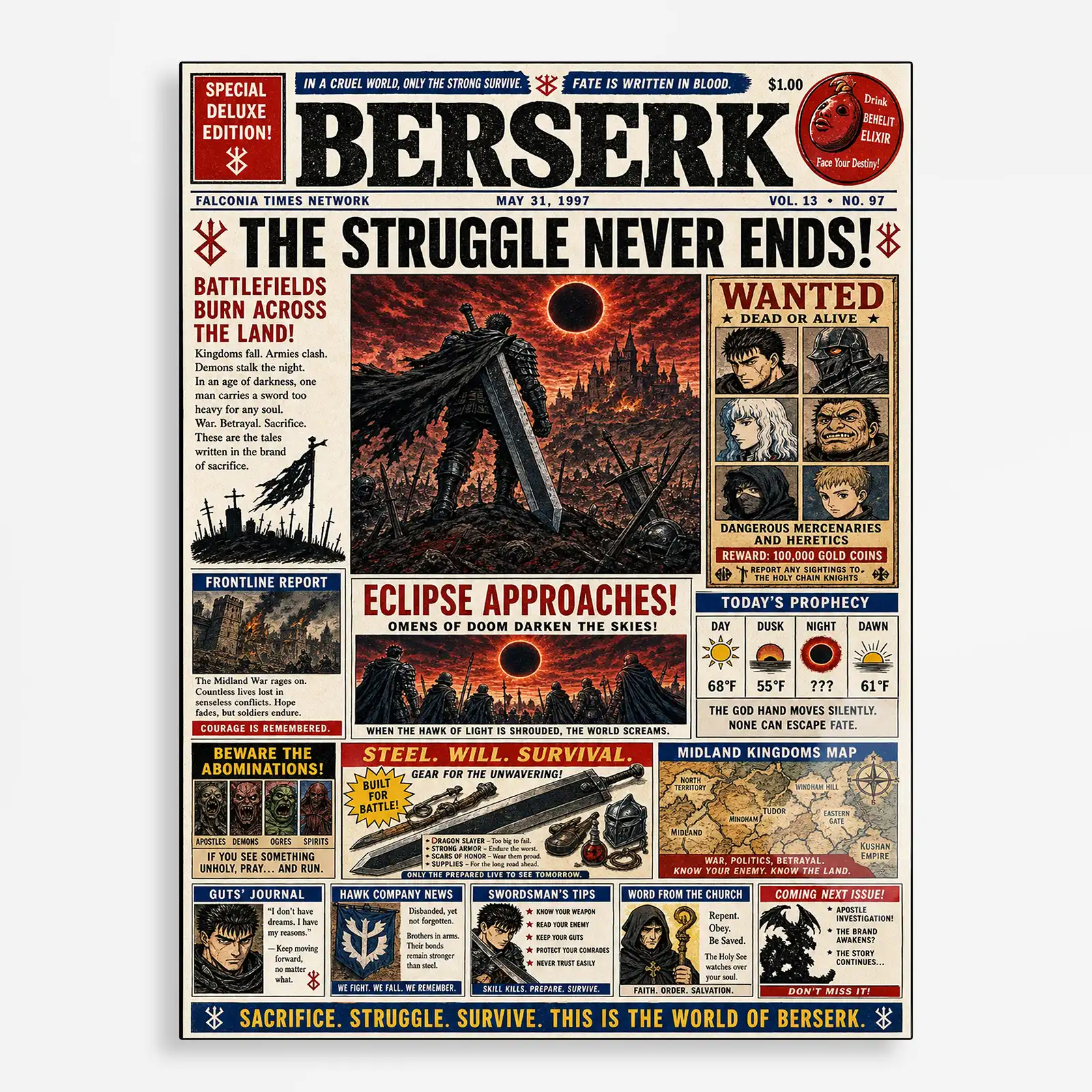 anime metal poster (29) s1 Anime Metal Poster Wall Decor - Dark Fantasy Newspaper - Image 1