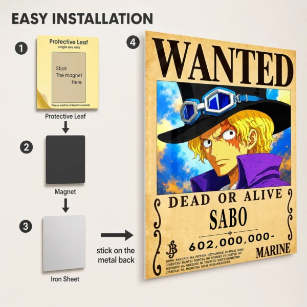 Anime Metal Poster Wall Decor - OP - Sabo Wanted - Image 2