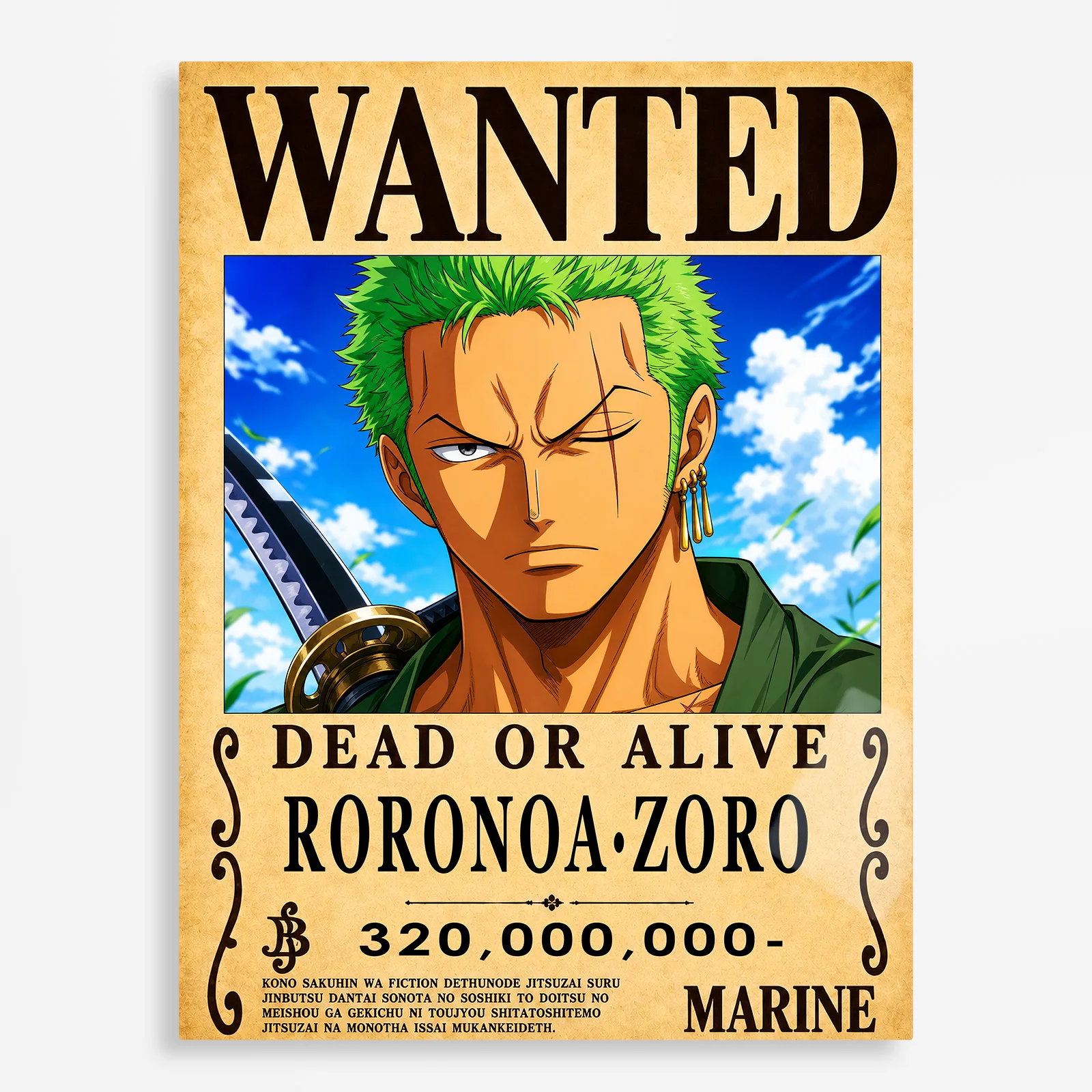 anime metal poster (303) s1 Anime Metal Poster Wall Decor - OP - Roronoa Zoro Wanted - Image 1