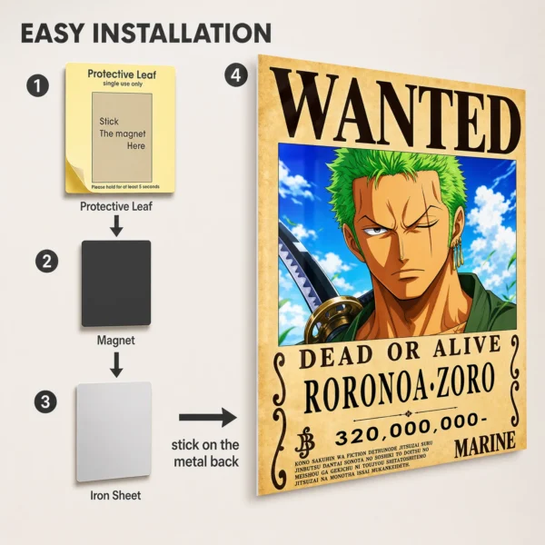 Anime Metal Poster Wall Decor - OP - Roronoa Zoro Wanted - Image 2