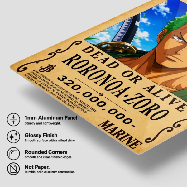 Anime Metal Poster Wall Decor - OP - Roronoa Zoro Wanted - Image 6