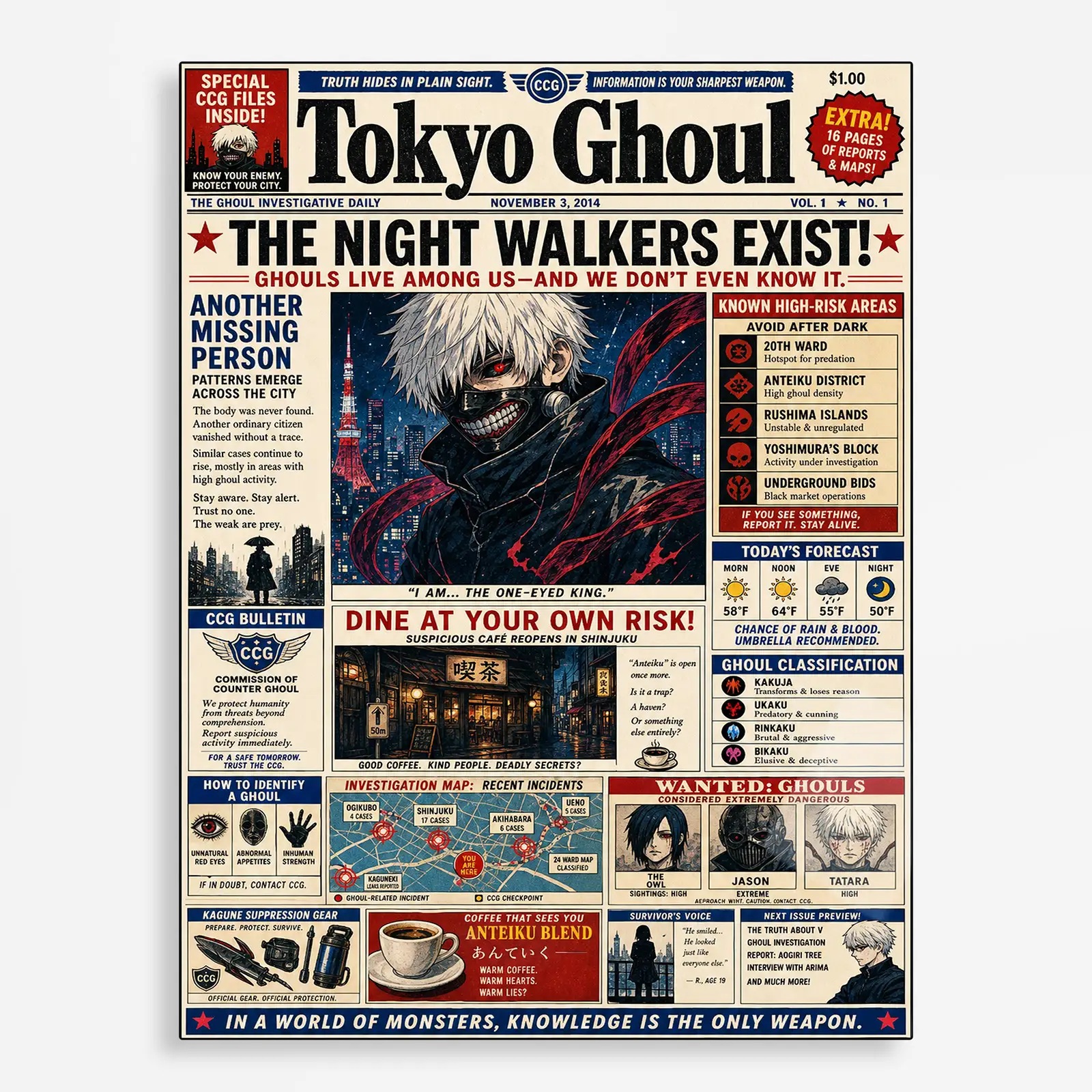 anime metal poster (417) s1 Anime Metal Poster Wall Decor - Tokyo - Ken Kaneki - C - Image 1
