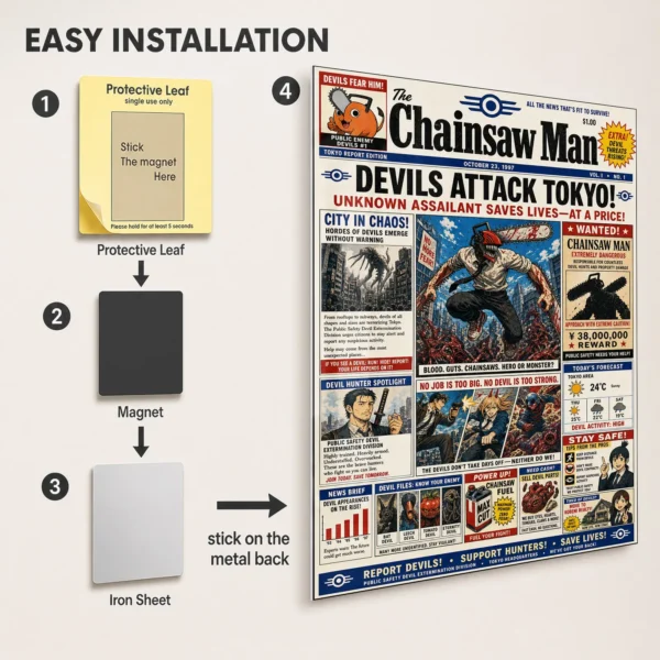 Anime Metal Poster Wall Decor - Chainsaw Newspaper - Image 2