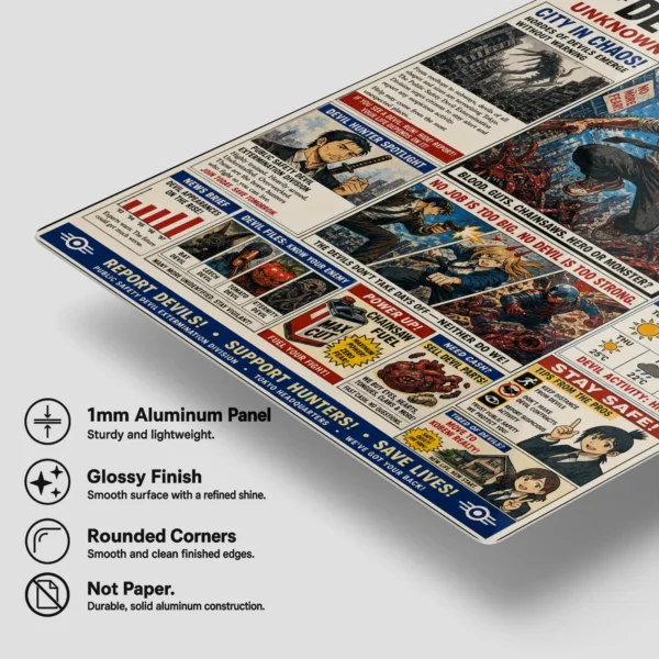 Anime Metal Poster Wall Decor - Chainsaw Newspaper - Image 6