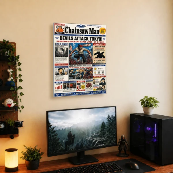 Anime Metal Poster Wall Decor - Chainsaw Newspaper - Image 5