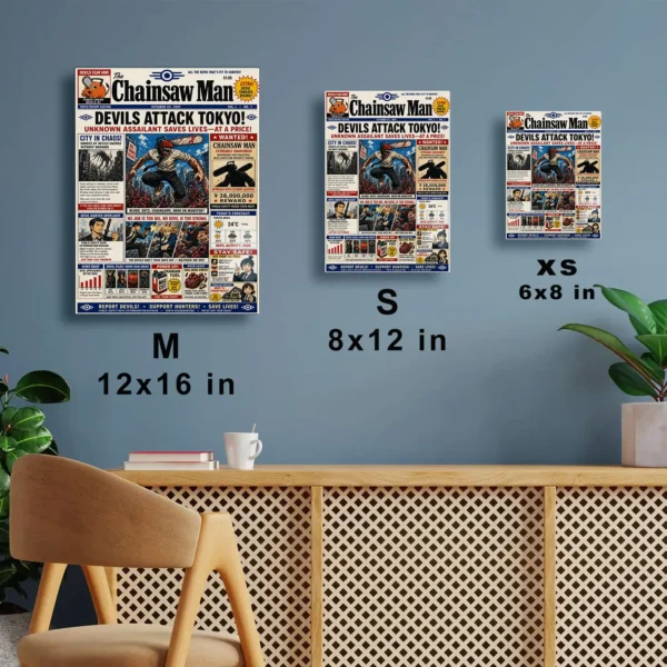 Anime Metal Poster Wall Decor - Chainsaw Newspaper - Image 7