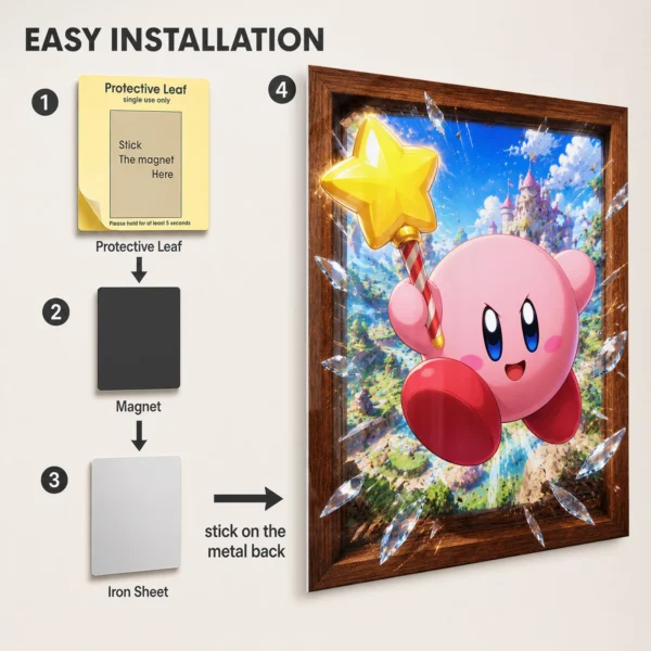 Video Game Metal Poster Wall Decor - Pink Hero Kirby - Image 2