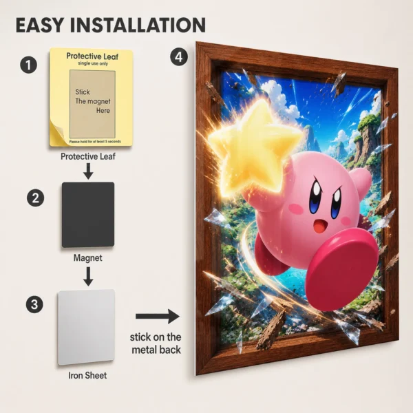 Video Game Metal Poster Wall Decor - Pink Hero Kirby - A - Image 2