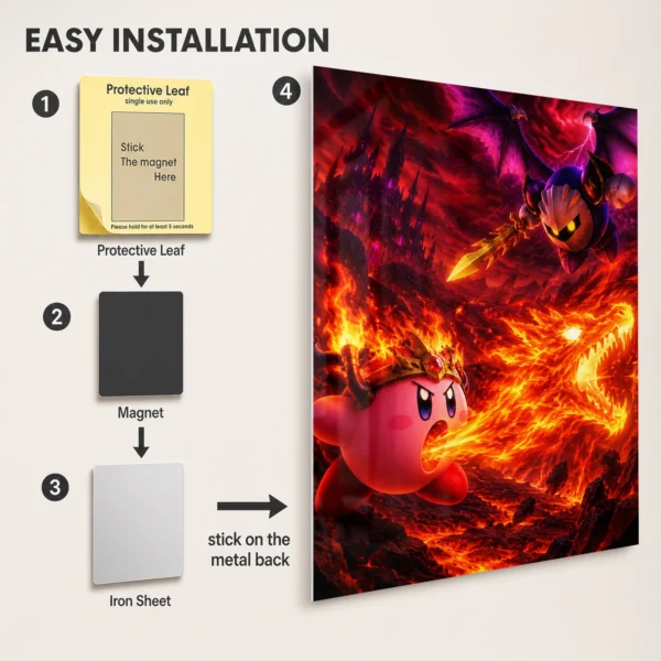 Video Game Metal Poster Wall Decor - Pink Hero Kirby - C - Image 2