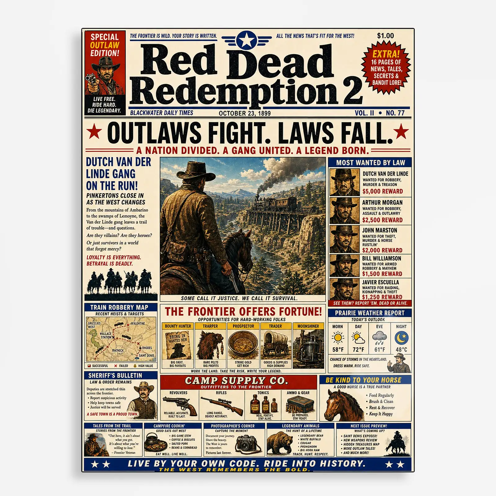 video game metal poster (176) s1 Video Game Metal Poster Wall Decor - RDR 2 - Image 1
