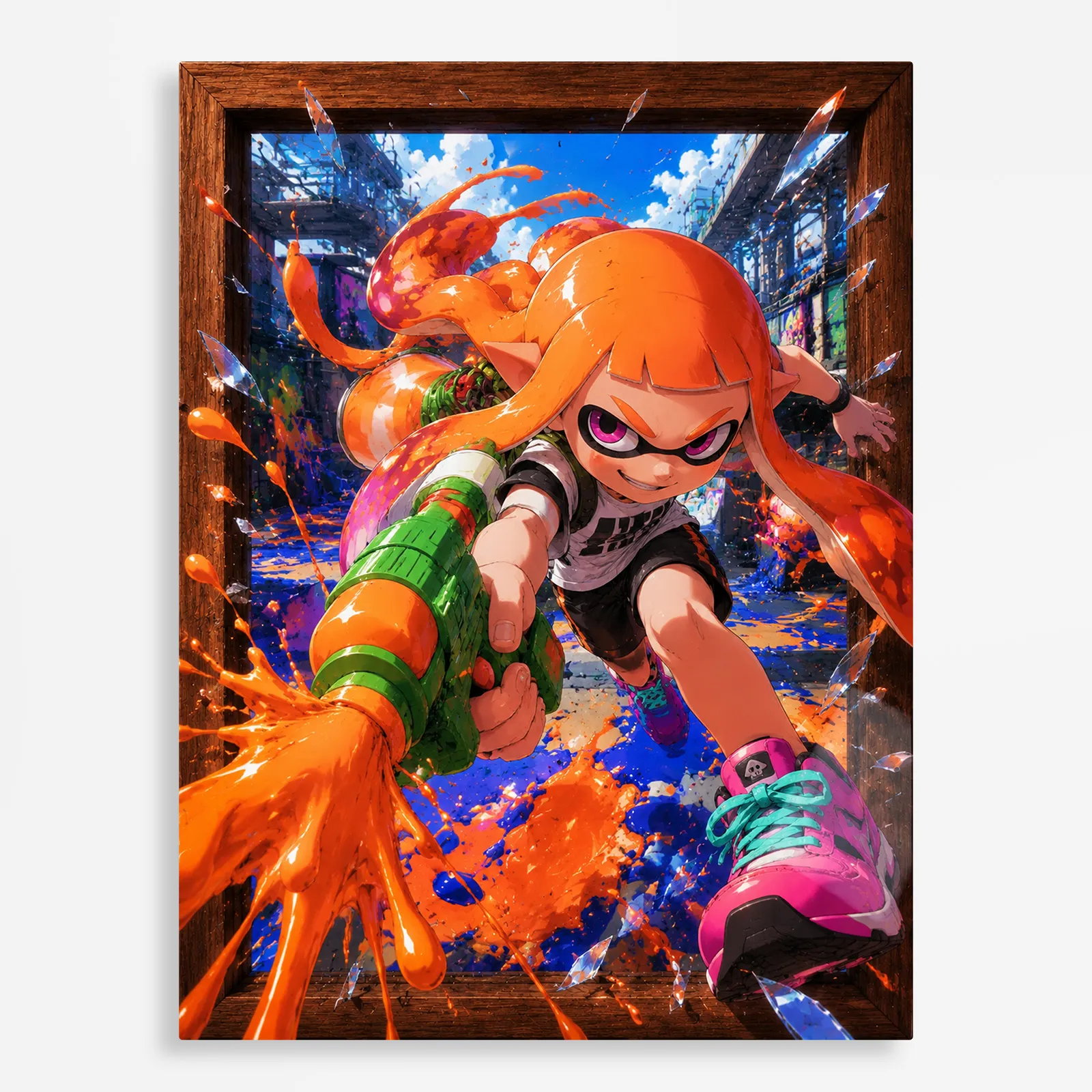 video game metal poster (198) s1 Video Game Metal Poster Wall Decor - Ink Battle Inkling Girl - Image 1