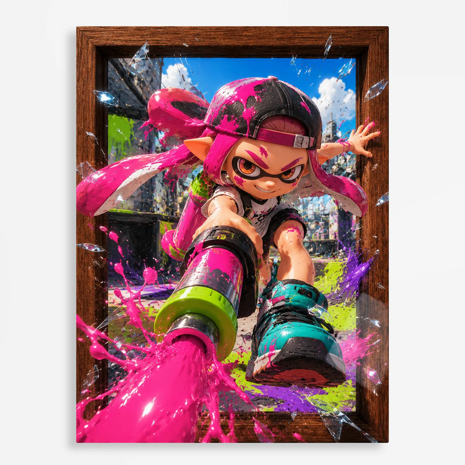 video game metal poster (200) s1 Video Game Metal Poster Wall Decor - Ink Battle Inkling Girl - A - Image 1