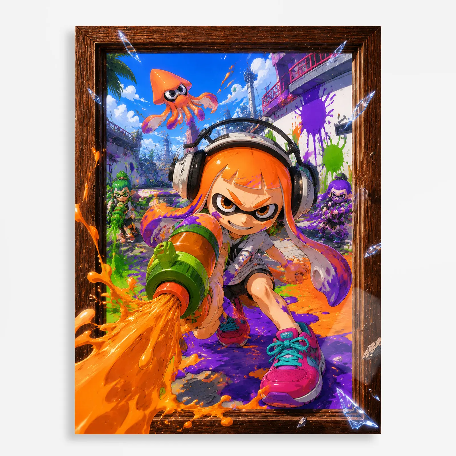 video game metal poster (201) s1 Video Game Metal Poster Wall Decor - Ink Battle Inkling Girl - B - Image 1
