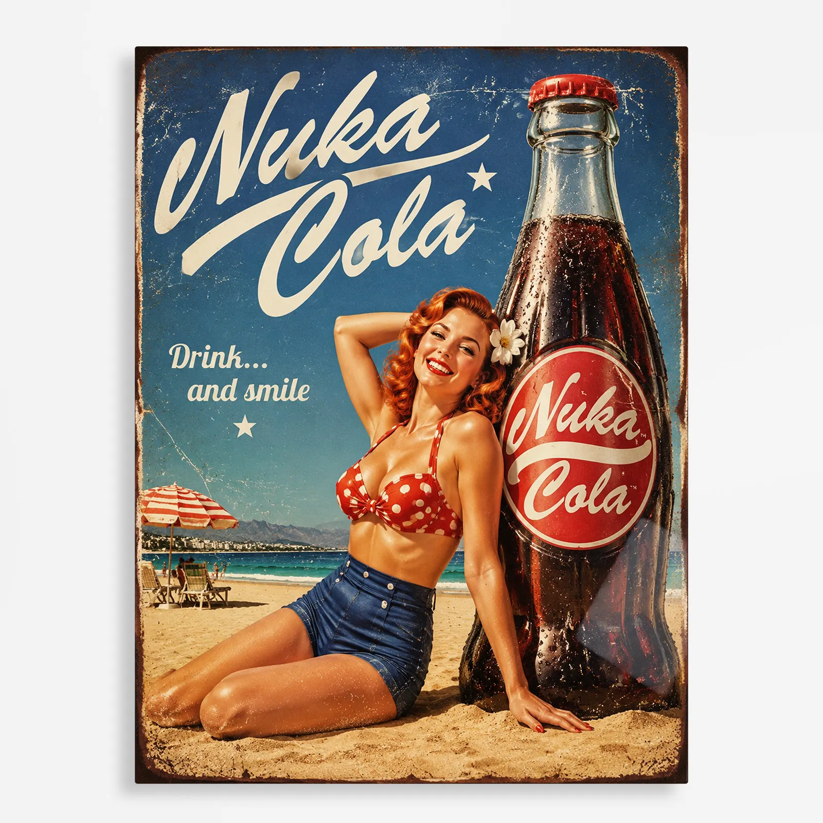 video game metal poster (88) s1 Video Game Metal Poster Wall Decor - Wasteland Nuka-Cola Girl - Image 1